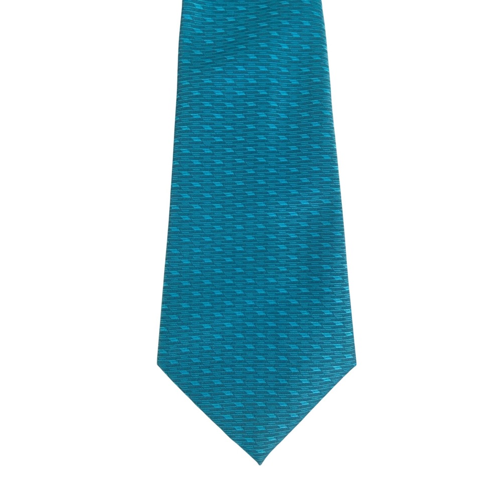 Sergio Valente Men Tie Teal Blue Geometric Textured Made in USA Classic 53.5X4